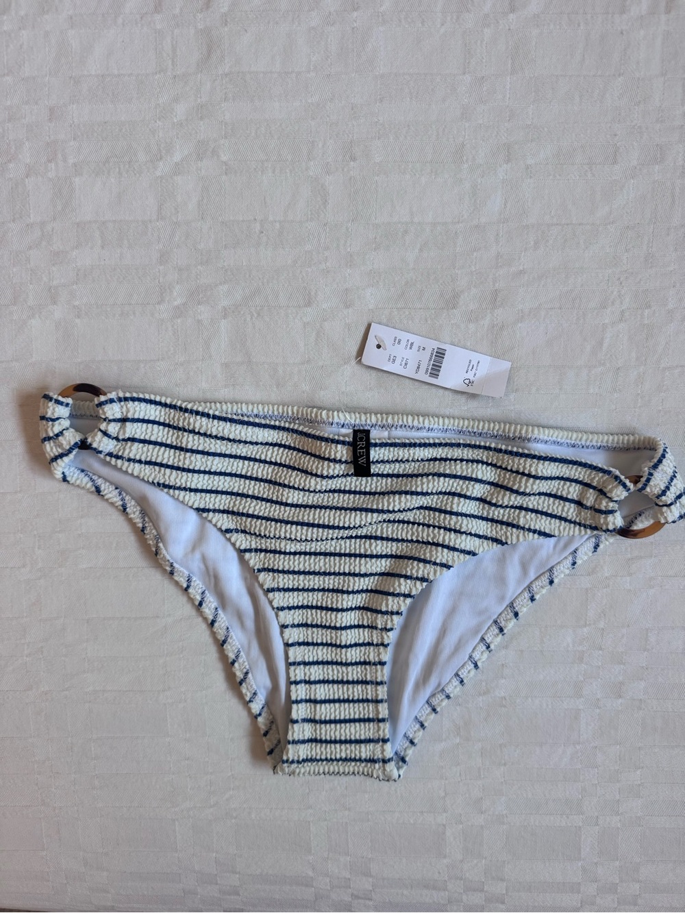 J. Crew Navy & white Striped Bikini Bottom with Side Rings